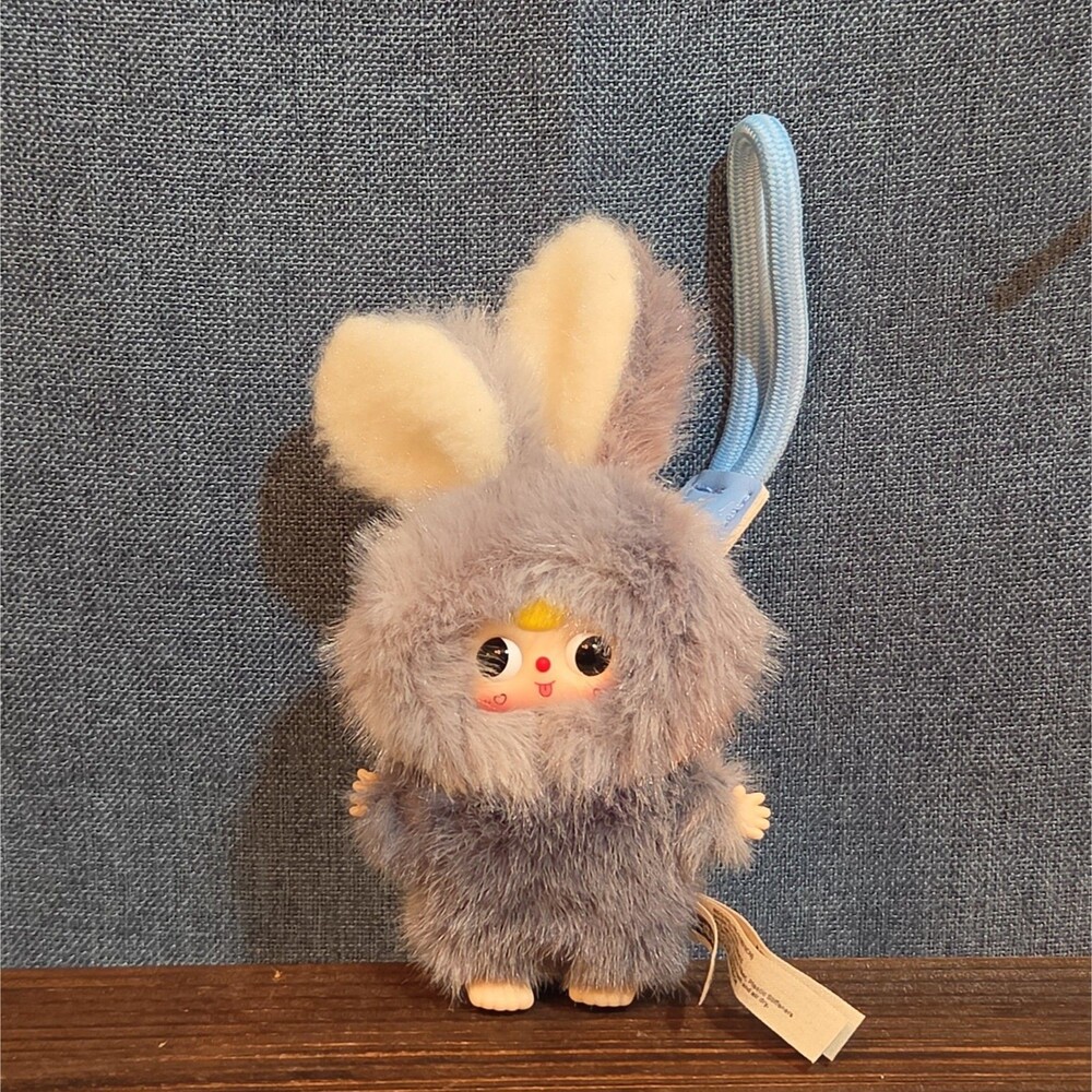 Baby Three Super Mini Bunny Letter S Gray Plush Bag Charm Pendant - Picture 3 of 16